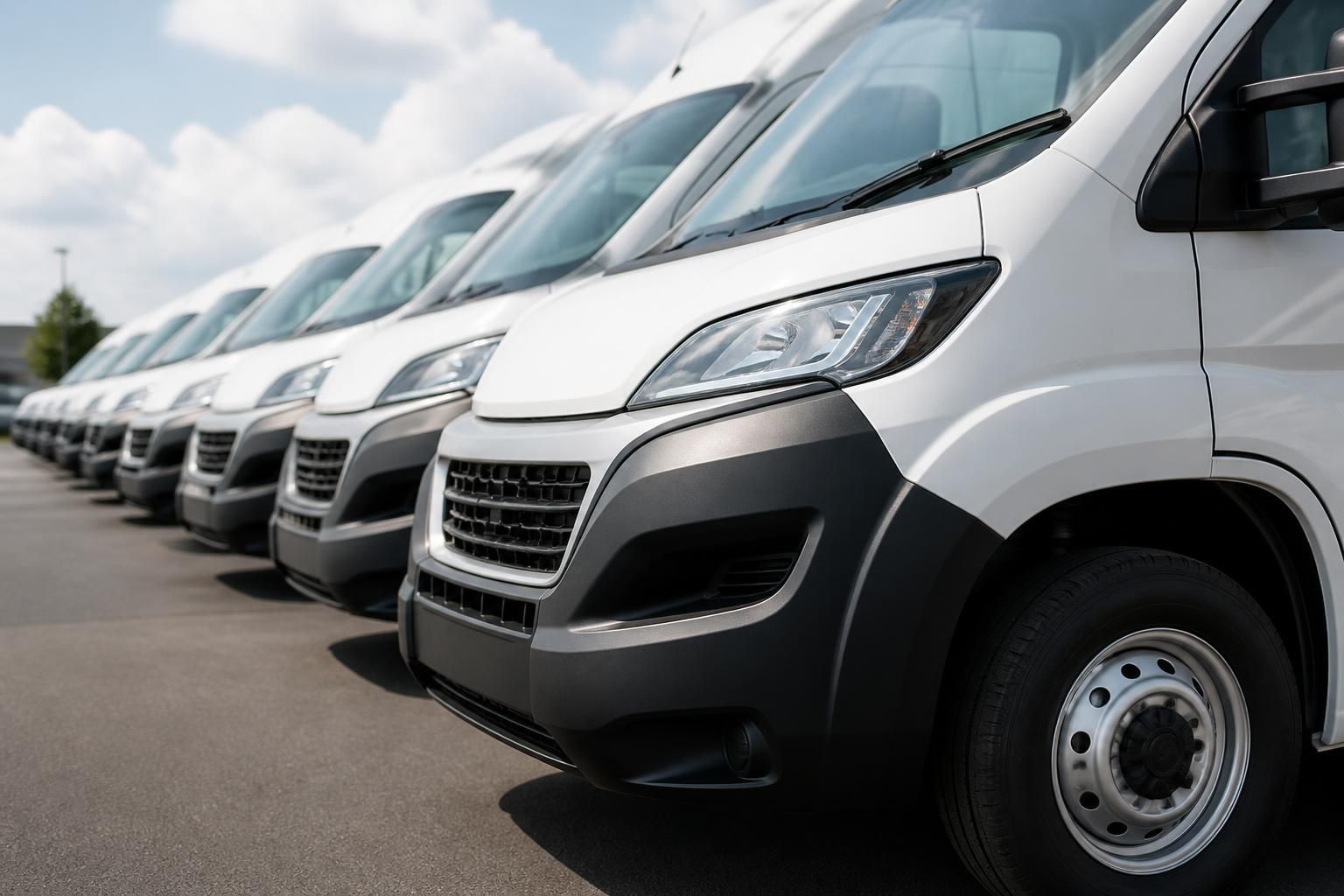 Clean fleet of commercial vehicles with consistent exterior shine.